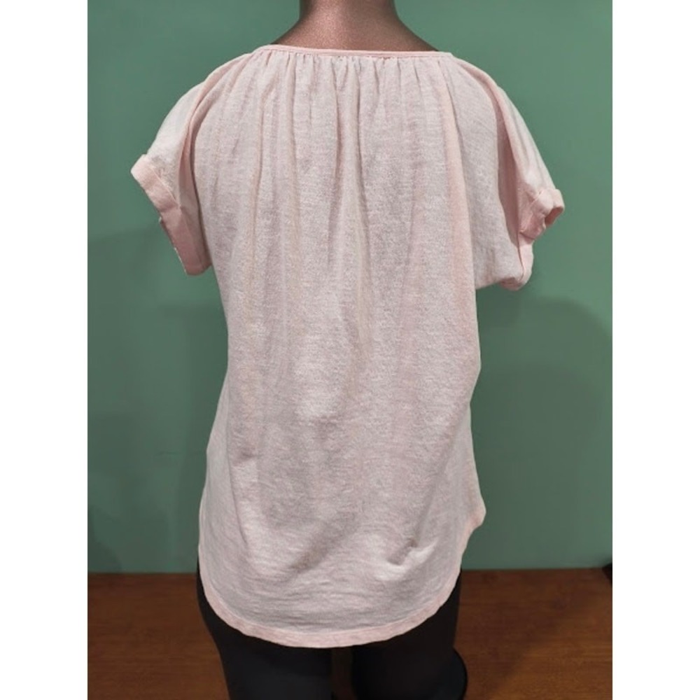 Lucky Brand Pale Pink Embroidered Top with Tasseled Tie at Neck, Sz S - Picture 3 of 5